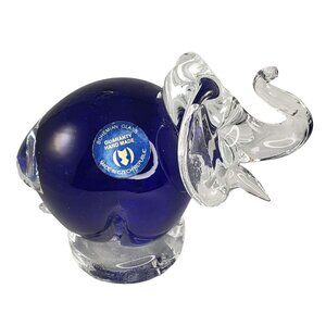 Bohemian Art Glass Blue Elephant Paperweight Figurine Handmade Czech Republic